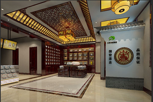江安古朴典雅的中式茶叶店大堂设计效果图